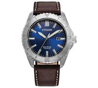 Citizen Reloj Casual Deportivo Eco-Drive Brycen para Hombre, Funda Silverton Super Titan, 3 Manos, Fecha, Marrón/Azul, Clásico