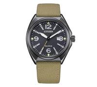 Citizen Reloj AW1575-08E Military, Eco-Drive, Caja negra 40,8 mm, Correa nylon beige, WR 10 bar