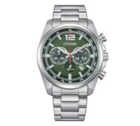 Citizen Reloj CA4640-50X Active Sport Chrono Hombre - Eco Drive, Caja 41mm, Esfera Verde, Brazalete Acero, WR 10 Bar, Taquímetro