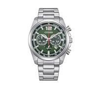 Citizen Reloj CA4640-50X Active Sport Chrono Hombre - Eco Drive, Caja 41mm, Esfera Verde, Brazalete Acero, WR 10 Bar, Taquímetro