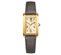 CITIZEN Reloj de mujer con correa de eslabones de acero inoxidable Eco-Drive Solar números romanos, Oro / Correa de Cuero