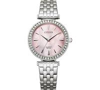 CITIZEN Reloj de Pulsera analógico de Cuarzo para Mujer, Bisel con Piedra y Pulsera de Acero Inoxidable, Plata, Pulsera