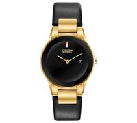 Citizen Reloj de pulsera para mujer Eco-Drive Axiom con correa de piel negra en tono dorado GA1052-04E