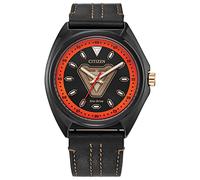 Citizen Reloj para hombre Eco-Drive Marvel Tony Stark 63 chapado en iones negro con correa de cuero negro, 3 manecillas, luminoso, 43 mm (modelo: AW2075-05W), Negro -, Moderno