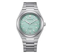Citizen Super Titanium turquoise background AW0130-85M Eco Drive solotempo men's watch