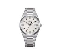 Citizen Vagary by Reloj de Hombre Clásico Timeless IB9-719-11 | Caja y Pulsera Acero 38 mm | Esfera blanca a rayas con fecha y detalles negros | Cuarzo | WR 5 bar