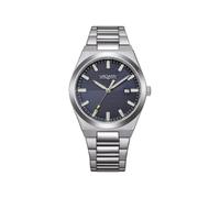 Citizen Vagary by Reloj Hombre Clásico Timeless IB9-719-75 | Caja y Pulsera Acero 38 mm | Esfera Azul Avio/Denim a rayas con fecha | Detalle Amarillo | Cuarzo | WR 5 bar