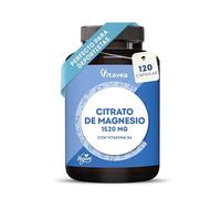 Citrato de magnesio - 120 cápsulas vegetales - 1520 mg de citrato de magnesio por dosis diaria - Ideal para deportistas - Función muscular, nervios y energía - Con vitamina B6 - Testado en laboratorio