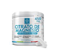 Citrato De Magnesio Capsulas 240 PiùLife, 1500mg Magnesio Citrato de los cuales 450mg Magnesium Elemental Por Dosis, Con Vit B6, B5, B1, Sistema Nervioso, Muscular, Cansancio, Alta Biodisponibilidad