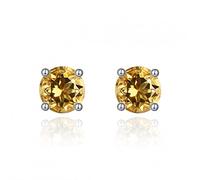Citrine 925 Pendientes de tachuelas Ronda 4 mm Pendientes de piedra de nacimiento para mujeres