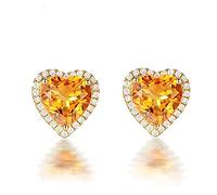 Citrine en forma de corazón 925 pendientes de tachuelas para mujeres Pendientes de piedras preciosas amarillas Bodería de joyas