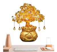 Citrine Money Tree - Crystal for Prosperity Luck | Shiny Crystal Leaves with Ceramic Pot Traditional Chinese Decor, Fortune Attraction Ornament for Home Office New Year Display