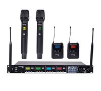 Citronic TU4 Quad UHF - Sistema de micrófono inalámbrico (sintonizable, 2 micrófonos de Mano + 2 Auriculares y Juego de lavalier para Karaoke, Escenario, PA, Canto y Eventos)