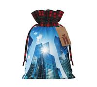 City Building Blue Sky Ocean Shark 1 bolsa de Navidad con cordón de 8.3 x 11.8 pulgadas, bolsa robusta para regalos y artículos esenciales de uso diario