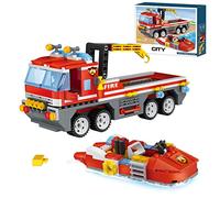 City Camión de Bomberos con Lancha de Rescate de Bomberos con 3 Bomberos, Juguete de Construcción, Set de Bomberos, Juguetes Creativos, Regalo para Niños y Niñas de 6 Años 354 Piezas