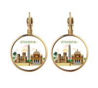 City Castle Ethiopia Art Deco - Pendientes de gota de oro con clip, sin perforación, joyería colgante