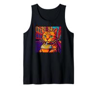 City Cat Bebiendo Café Urban Pop Art, Gatos Amor Camiseta sin Mangas