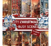 CITY CHRISTMAS- BUSY SCENES SCRAPBOOK PAPER: This is a double sided craft paper, used in DIY junk journals, EPHEMERA, ORIGAMI, DECOUPAGE, MIXED MEDIA ART, Collage