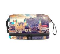 City in Alps of Mozart - Neceser de doble capa para mujeres y niñas, neceser de viaje para maquillaje, organizador práctico con compartimento para brochas, multicolor, 27x15x14 cm/10.6x5.9x5.5 in,
