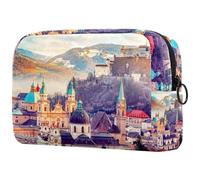 City in Alps of Mozart - Neceser de viaje para mujer, bolsa organizadora de maquillaje grande con cremallera, multicolor, 18.5x7.5x13cm/7.3x3x5.1in, Neceser