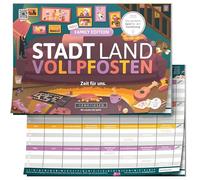 City Land VOLLPFOSTEN Family Edition - Bloc de juego A4, divertido juego de palabras con 26 categorías, juego familiar para niños y adultos a partir de 9 años, para 2 jugadores y más, ideal para