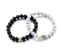 City Oak LGBT relación pulsera | 2 unidades | blanco Howlita, Negro Lava Rock, arco iris perlas de resina | difusor de aceite | Gay parejas fuerte Cable | hecho a mano | amor es Colorful