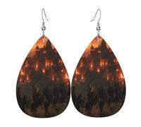 City of Flames - Pendientes de piel con forma de lágrima para mujer, ligeros, de PVC, ganchos de plata 925, impresiones de doble cara, regalo hipoalergénico