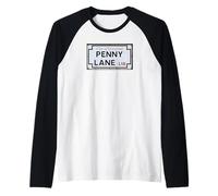 City of Liverpool Penny Lane L18 Street Sign Envejecido Camiseta Manga Raglan