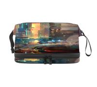City of The Future - Neceser de doble capa para mujeres y niñas, neceser de viaje, bolsa organizadora de maquillaje con compartimento para brochas, multicolor, 27x15x14 cm/10.6x5.9x5.5 in, Neceser