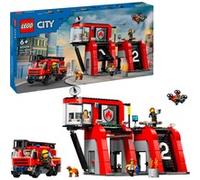 LEGO City Parque de Bomberos con Camión de Juguete, Regalo de Cumpleaños para Niños y Niñas de 6 Años o Más, Figura de Perro y 5 Minifiguras, Juego Imaginativo y de Acción 60414