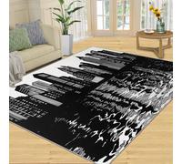 City Reflections - Alfombra antideslizante para sala de estar, 80 x 150 cm, color blanco y negro, para dormitorio, comedor, estilo minimalista moderno, antideslizante, para decoración del hogar