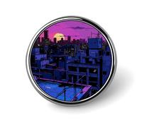 City Scene Anime Background Round Brooch Pin Badge Lapel Tie Pin for Women Men Office Worker Teacher Decor