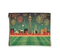 City Skyline - Bolsa de maquillaje para mujer, organizador portátil de lona con cremallera, bolsa de aseo de Año Nuevo y festividades, Verde, 7x9 Inch, Horizonte de la ciudad