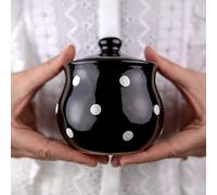 City to Cottage® Azucarera de Cerámica de Lunares Artesanal con Lengüeta Hecha y Pintada a Mano en Negro y Blanco | Tarro Mermelada