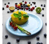 City to Cottage Cerámica blanca y azul cielo claro | Lunares | Hecho a mano | Plato plano de cerámica esmaltada 25,5 cm | Vajilla única