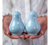City to Cottage® Cerámica en Azul Celeste y Blanco | Diseño de Lunares | Hecha y Pintada a Mano | Saleros y Pimenteros de Cerámica | Sazonadores | Regalo