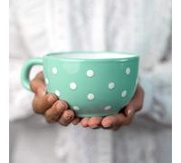 City to Cottage® Cerámica en Azul Cerceta y Blanco | Diseño de Lunares | Hecha y Pintada a Mano | Cerámica Extra Grande Esmaltada 17.5oz/500ml | Tazón Bol con Asa para Sopa Té Café Capuchino | Regalo