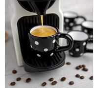 City to Cottage® Cerámica en Negro y Blanco | Diseño de Lunares | Hecha y Pintada a Mano | Cerámica Esmaltada 2oz/60ml | Set de 4 Tazas de Café Espresso | Regalo