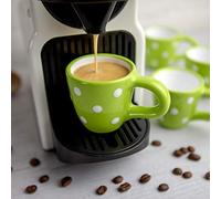 City to Cottage® Cerámica en Verde Lima y Blanco | Diseño de Lunares | Hecha y Pintada a Mano | Cerámica Esmaltada 2oz/60ml | Set de 4 Tazas de Café Espresso | Regalo