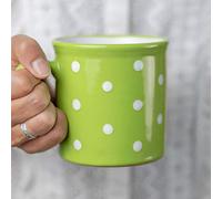 City to Cottage Cerámica en Verde Lima y Blanco, Diseño de Lunares, Hecha y Pintada a Mano, Cerámica Extra Grande Esmaltada 500ml