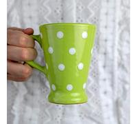 City to Cottage® Cerámica en Verde Lima y Blanco | Diseño de Lunares | Hecha y Pintada a Mano | Taza Tazón con Grande Asa para Café Té Latte | Regalo