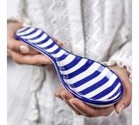 City to Cottage® Reposacucharas de Cerámica Hecho y Pintado a Mano en Azul Marino a Rayas | Soporte para Utensilios