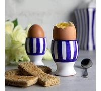 City to Cottage® Set de 2 Hueveras | Azul Marino a Rayas | Pintado a mano | Cerámica | Resistente y Suave