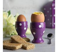 City to Cottage® Set de 2 Hueveras | Morado y Blanco | Diseño Lunares | Pintado a Mano | Cerámica | Resistente y Suave