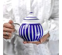 City to Cottage® Tetera de Cerámica con Diseño de Lunares en Azul Marino a Rayas Hecha a Mano para dos.