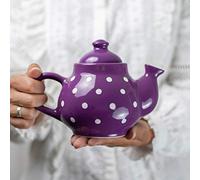 City to Cottage® Tetera de Cerámica con Diseño de Lunares en Morado y Blanco Hecha a Mano para dos.