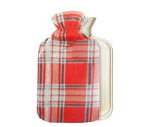 CityComfort Bolsa de Agua Caliente con Funda Forro Polar 1.5L, Botella Reutilizable Goma para Aliviar Dolor y Mantener Calor, Regalos Invierno (Rojo/Gris Cuadro)