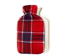 CityComfort Bolsa de Agua Caliente con Funda Forro Polar 1.5L, Botella Reutilizable Goma para Aliviar Dolor y Mantener Calor, Regalos Invierno (Rojo Cuadro)