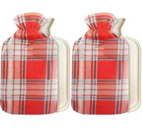 CityComfort Bolsa de Agua Caliente con Funda Forro Polar 1.5L, Botella Reutilizable Goma para Aliviar Dolor y Mantener Calor, Regalos Invierno (Rojo/Gris Cuadro) (Paquete de 2)