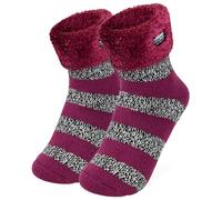 CityComfort Calcetines Mujer Invierno Antideslizantes de Forro Polar (Morado/Rosa Oscura)